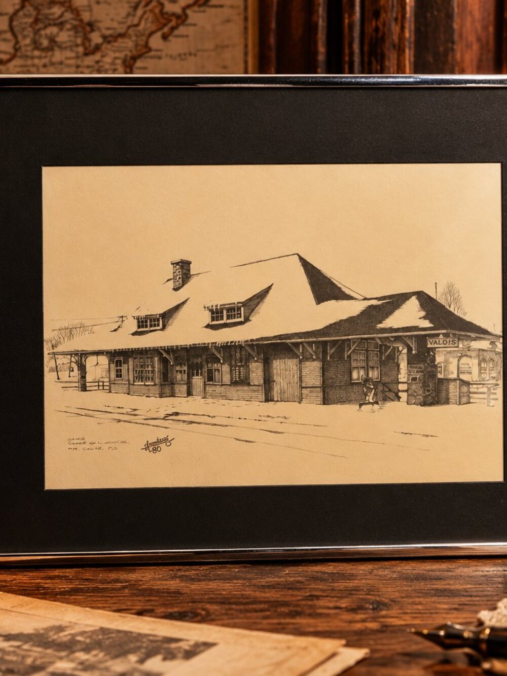 Vintage 1980 Signed Valois Railway Station Framed Art Quebec Canada